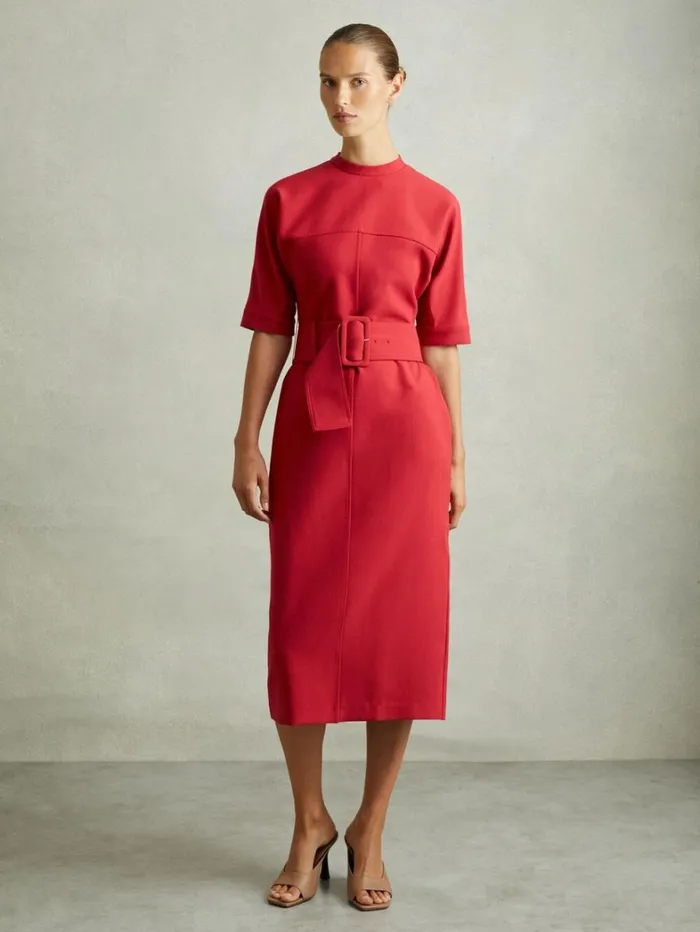 Reiss Dresses Women Belted Midi Dress In Red Reiss Dresses Women Belted Midi Dress In Red