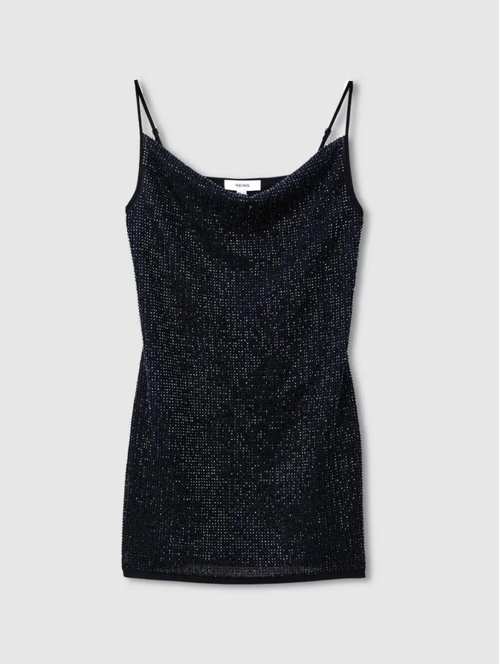 Reiss Dresses Women CowlNeck Beaded Mini Dress In Dark Blue Reiss Dresses Women CowlNeck Beaded Mini Dress In Dark Blue