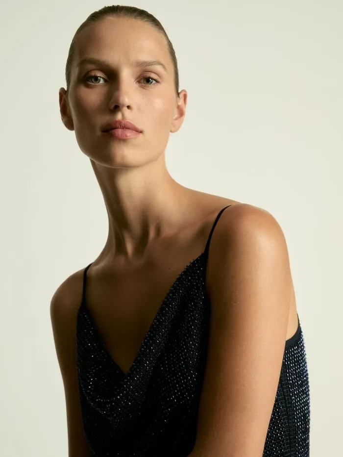 Reiss Dresses Women CowlNeck Beaded Mini Dress In Dark Blue Reiss Dresses Women CowlNeck Beaded Mini Dress In Dark Blue