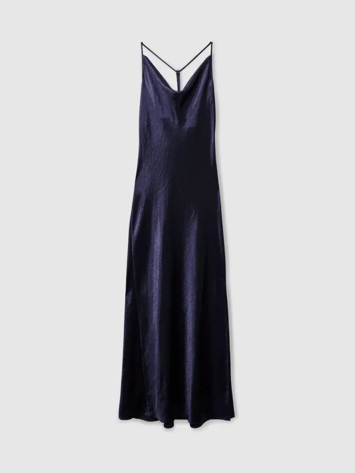 Reiss Dresses Women Cowl Neck Hammered Satin Slip Dress In Indigo Reiss Dresses Women Cowl Neck Hammered Satin Slip Dress In Indigo