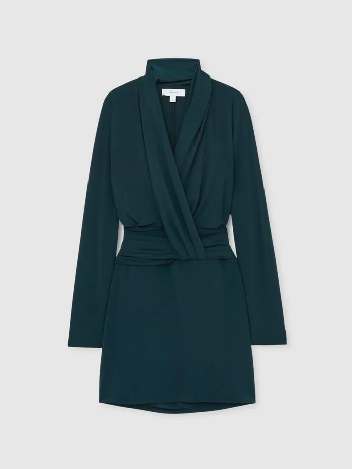 Reiss Dresses Women DrapedFront Jersey Mini Dress In Teal Reiss Dresses Women DrapedFront Jersey Mini Dress In Teal