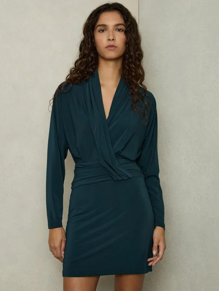 Reiss Dresses Women DrapedFront Jersey Mini Dress In Teal Reiss Dresses Women DrapedFront Jersey Mini Dress In Teal