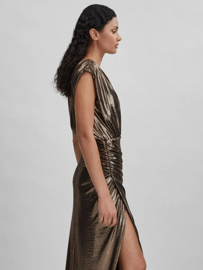 Reiss Dresses Women Halston Metallic Ruched Maxi Dress In Gold Reiss Dresses Women Halston Metallic Ruched Maxi Dress In Gold