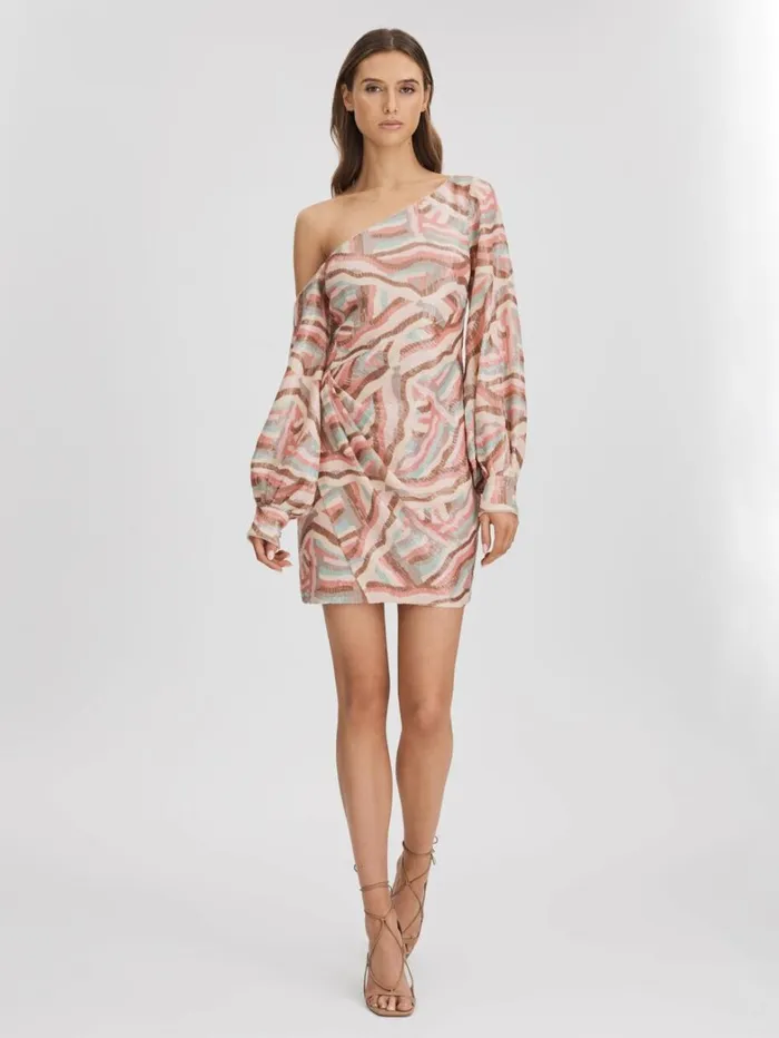 Reiss Dresses Women Halston OffTheShoulder Sequin Mini Dress In White Print Reiss Dresses Women Halston OffTheShoulder Sequin Mini Dress In White Print
