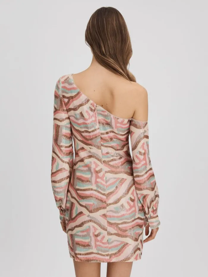 Reiss Dresses Women Halston OffTheShoulder Sequin Mini Dress In White Print Reiss Dresses Women Halston OffTheShoulder Sequin Mini Dress In White Print