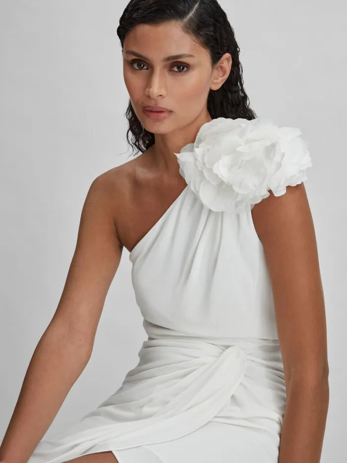 Reiss Dresses Women Halston OneShoulder Ruffle Mini Dress In White Reiss Dresses Women Halston OneShoulder Ruffle Mini Dress In White