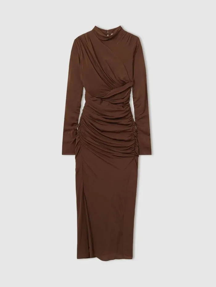 Reiss Dresses Women Kelly Chocolate Jersey Ruched Midi Dress Reiss Dresses Women Kelly Chocolate Jersey Ruched Midi Dress