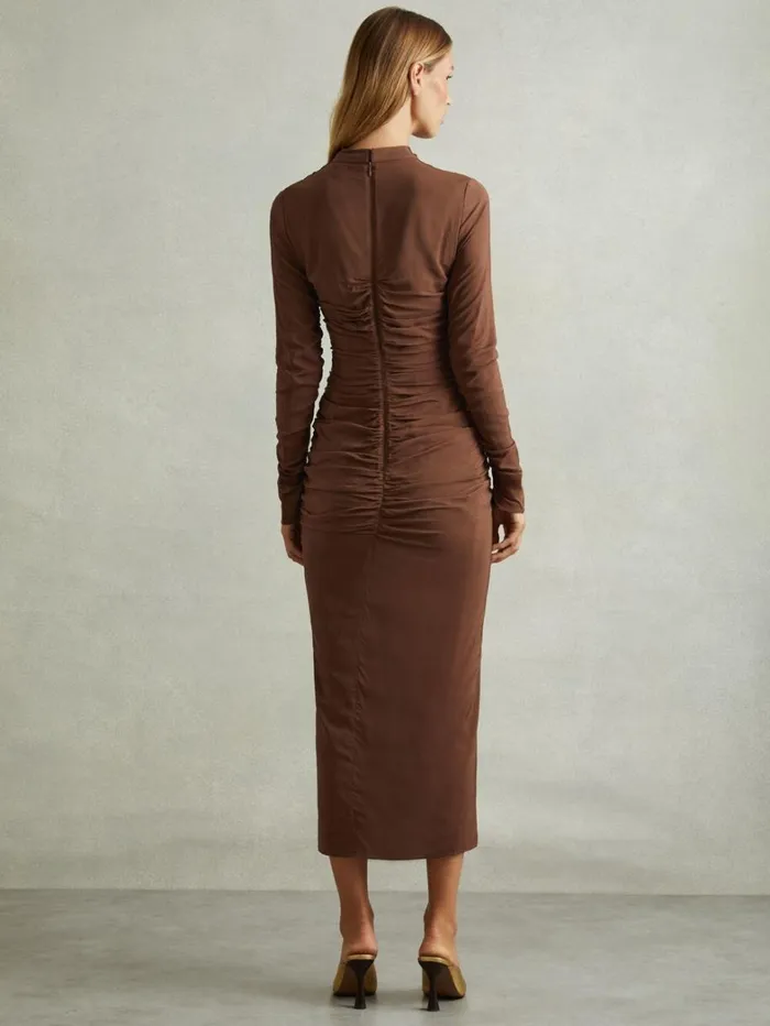 Reiss Dresses Women Kelly Chocolate Jersey Ruched Midi Dress Reiss Dresses Women Kelly Chocolate Jersey Ruched Midi Dress