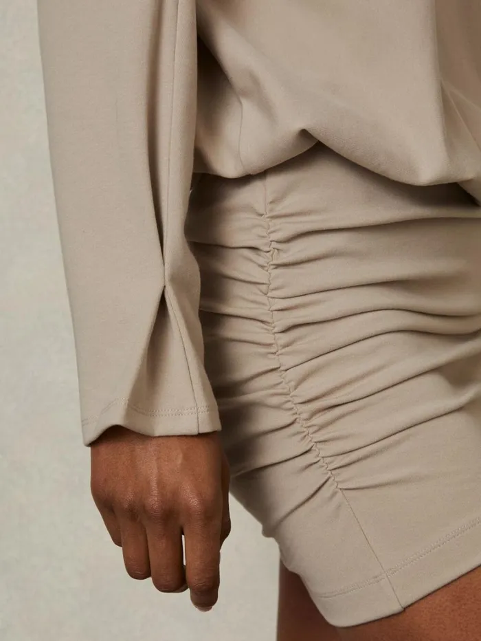 Reiss Dresses Women Lorenza Neutral Ruched Jersey Blouson Top Mini Dress Reiss Dresses Women Lorenza Neutral Ruched Jersey Blouson Top Mini Dress