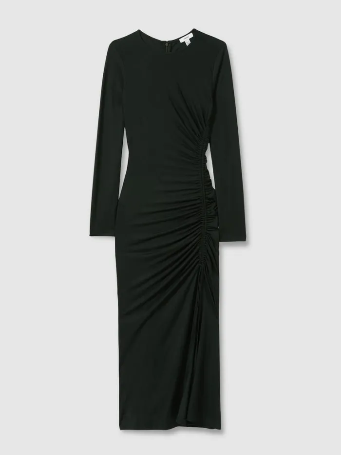 Reiss Dresses Women Petite Jersey Ruched Midi Dress In Dark Green Reiss Dresses Women Petite Jersey Ruched Midi Dress In Dark Green