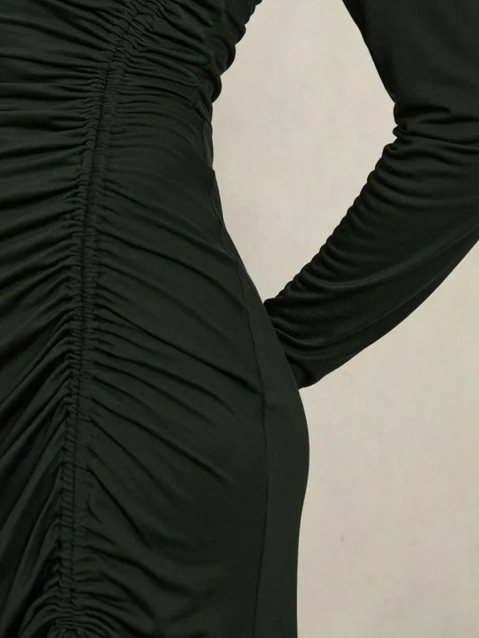 Reiss Dresses Women Petite Jersey Ruched Midi Dress In Dark Green Reiss Dresses Women Petite Jersey Ruched Midi Dress In Dark Green