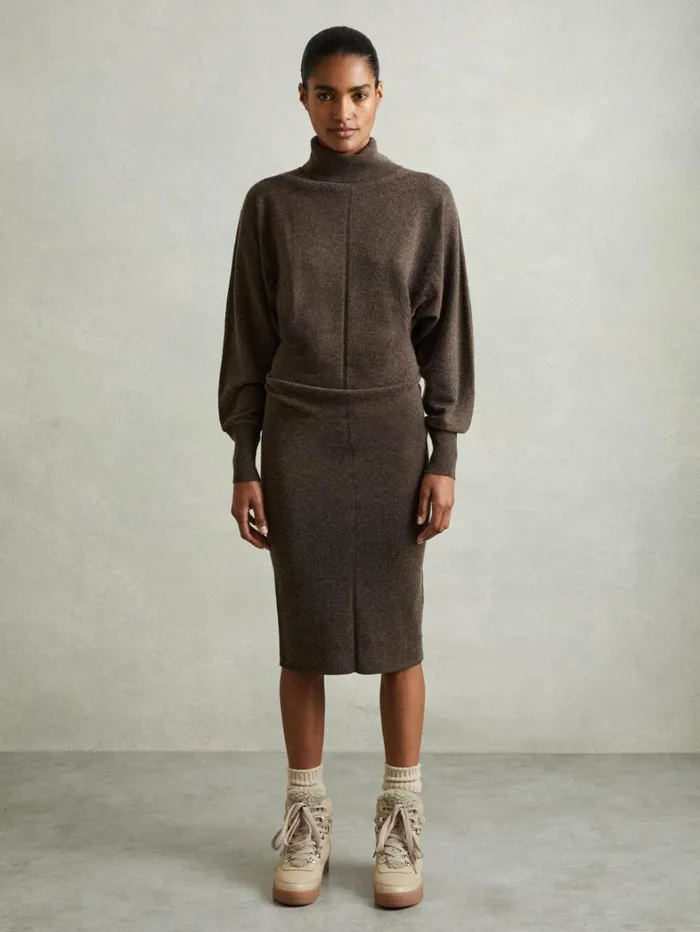 Reiss Dresses Women Petite Jumper Dress With Wool And Cashmere In Chocolate