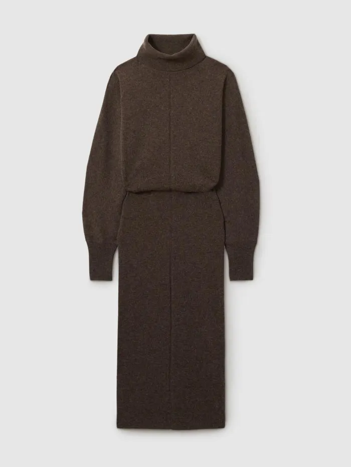 Reiss Dresses Women Petite Jumper Dress With Wool And Cashmere In Chocolate Reiss Dresses Women Petite Jumper Dress With Wool And Cashmere In Chocolate