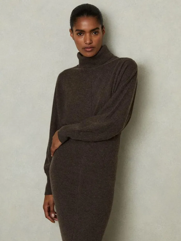 Reiss Dresses Women Petite Jumper Dress With Wool And Cashmere In Chocolate Reiss Dresses Women Petite Jumper Dress With Wool And Cashmere In Chocolate