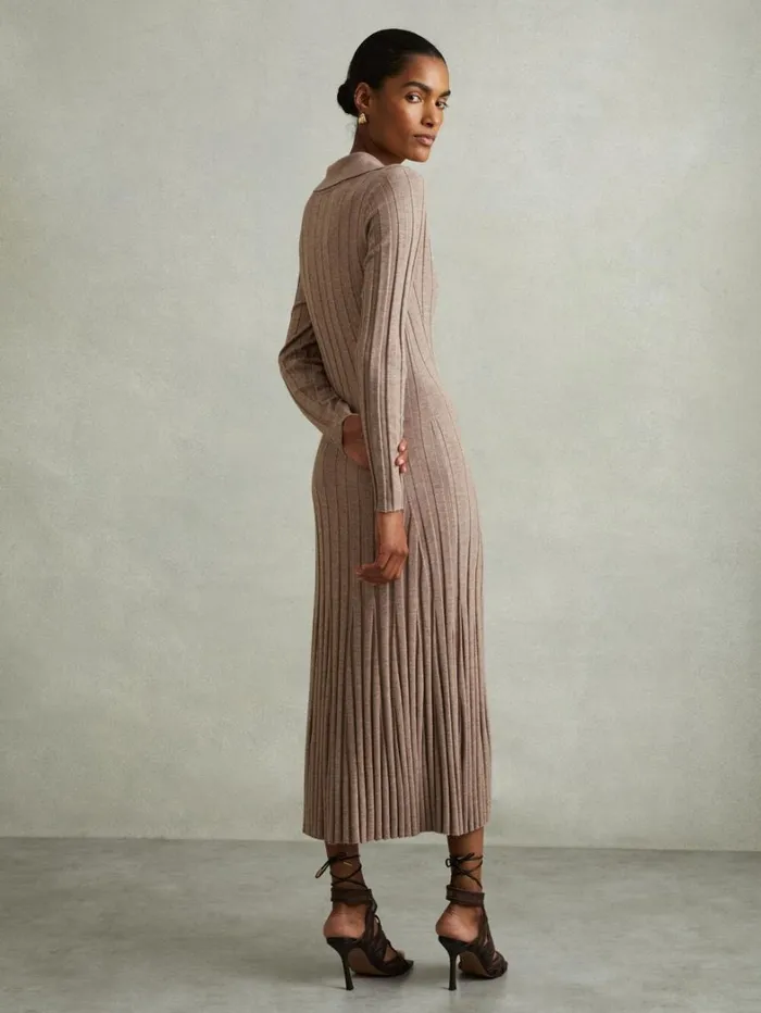 Reiss Dresses Women Petite Knitted OpenCollar Midi Dress In Neutral