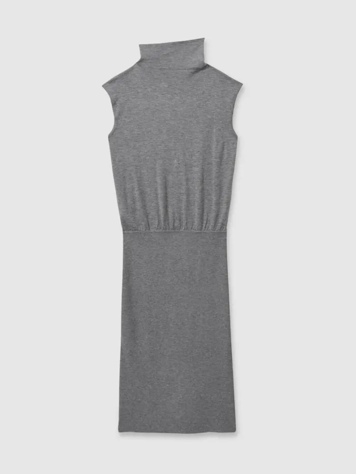 Reiss Dresses Women Petite Knitted WoolCashmere Blouson Top Midi Dress In Grey Reiss Dresses Women Petite Knitted WoolCashmere Blouson Top Midi Dress In Grey