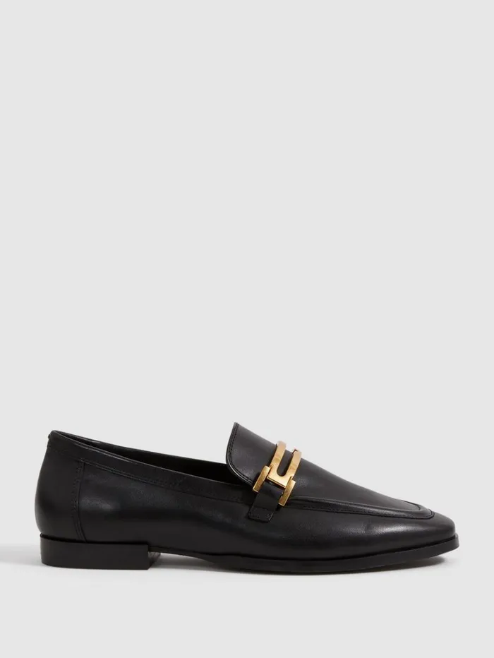 Reiss Flats Women Leather Rounded Loafers In Black