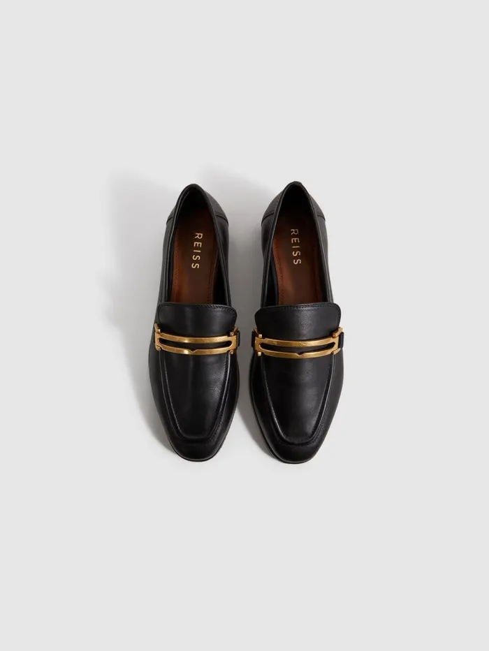 Reiss Flats Women Leather Rounded Loafers In Black Reiss Flats Women Leather Rounded Loafers In Black