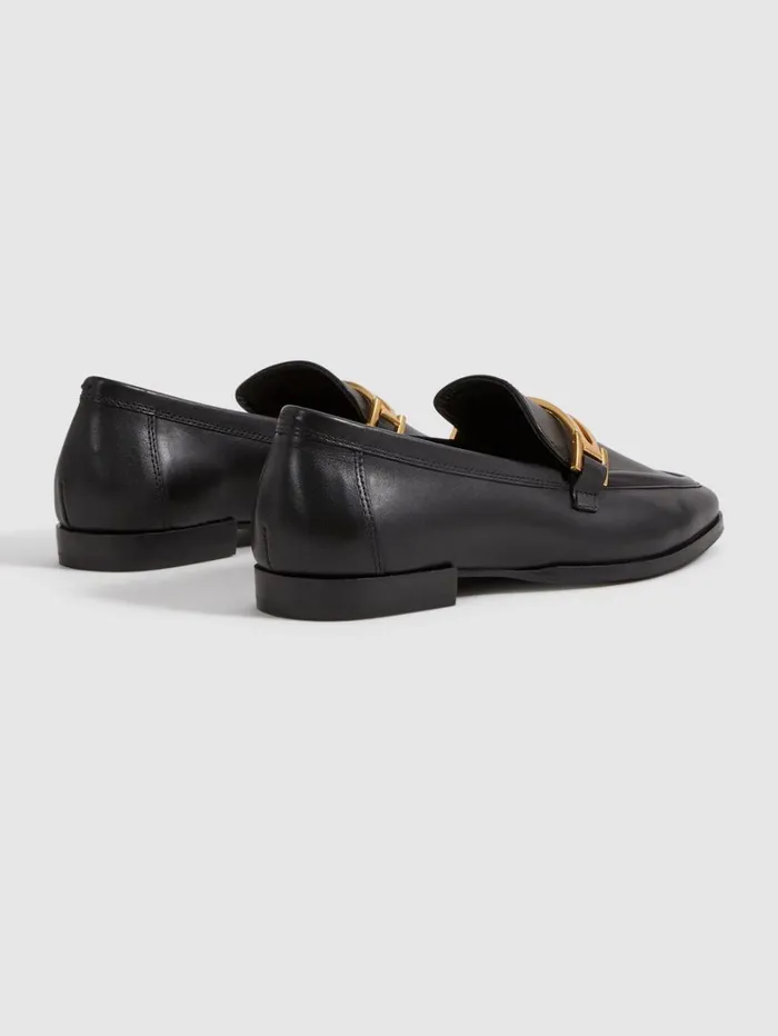 Reiss Flats Women Leather Rounded Loafers In Black Reiss Flats Women Leather Rounded Loafers In Black
