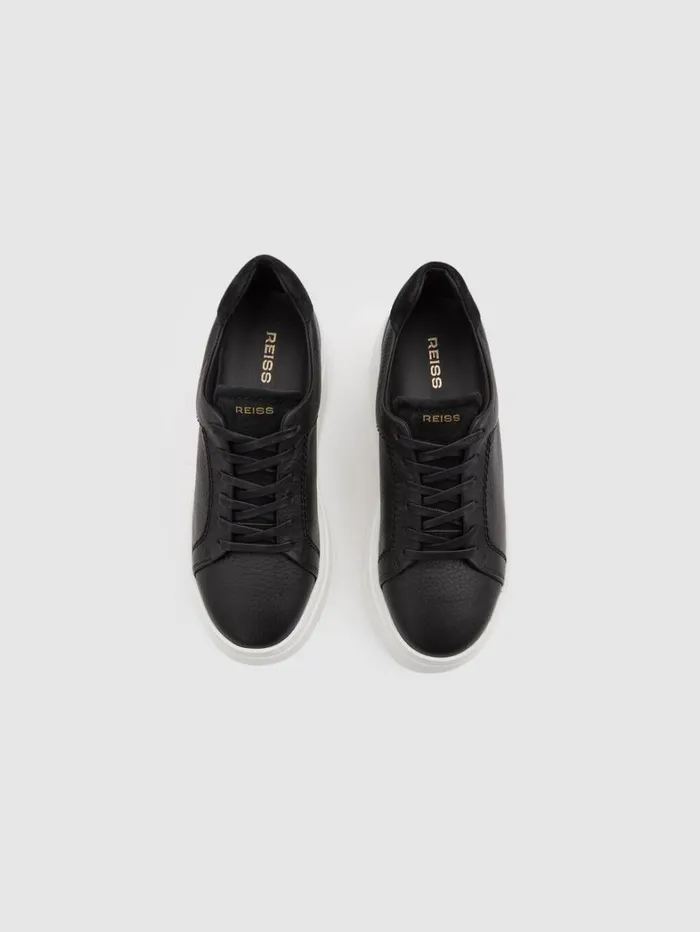 Reiss Flats Women Platform Leather Trainers In Black Reiss Flats Women Platform Leather Trainers In Black
