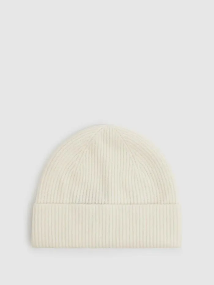 Reiss Hats Gloves and Scarves Men Merino Wool Ribbed Beanie Hat In Off White