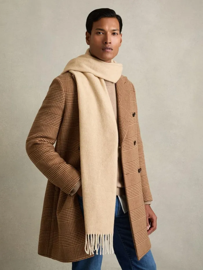 Reiss Hats Gloves and Scarves Men WoolBlend Herringbone Scarf In OatmealWhite