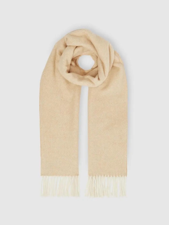 Reiss Hats Gloves and Scarves Men WoolBlend Herringbone Scarf In OatmealWhite