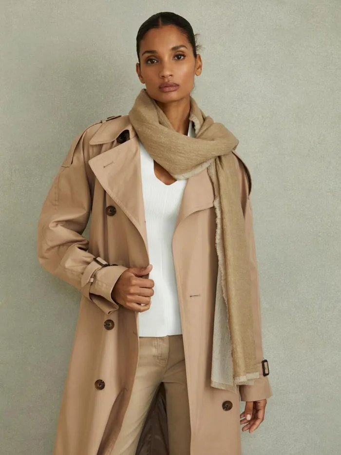 Reiss Hats Gloves and Scarves Women Wool TwoTone Scarf In Khaki Reiss Hats Gloves and Scarves Women Wool TwoTone Scarf In Khaki