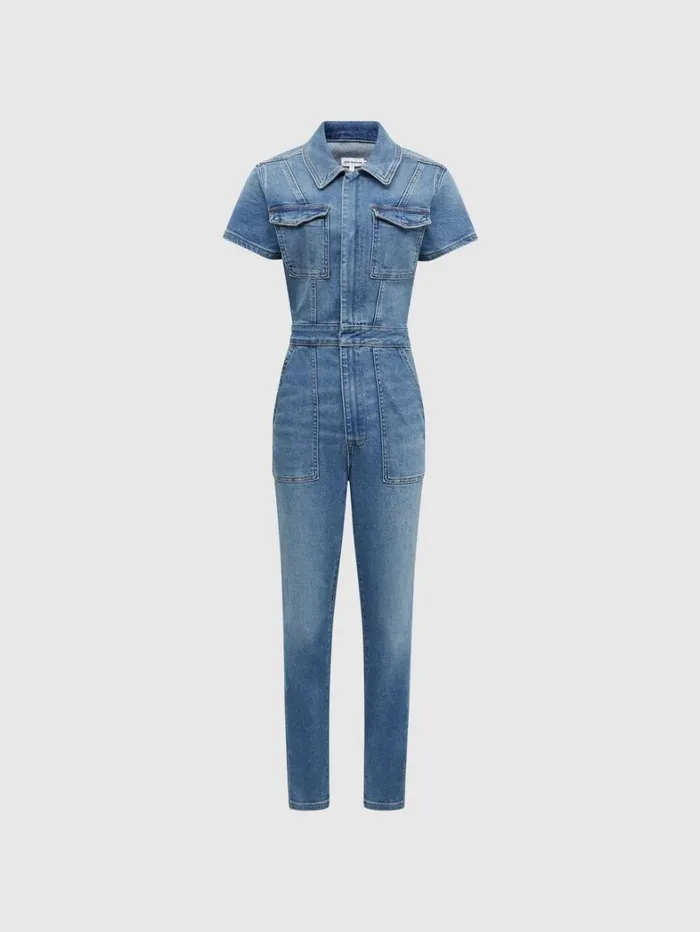 Reiss Jumpsuits and Playsuits Women Good American Denim Skinny Jumpsuit In Mid Blue Reiss Jumpsuits and Playsuits Women Good American Denim Skinny Jumpsuit In Mid Blue