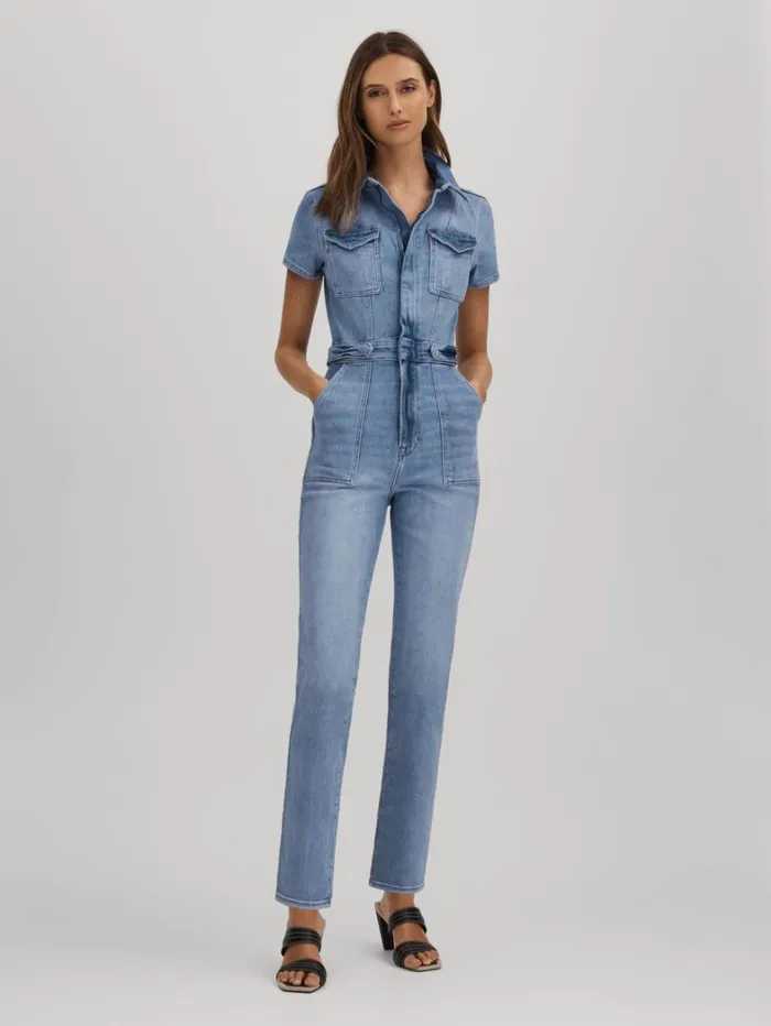 Reiss Jumpsuits and Playsuits Women Good American Denim Skinny Jumpsuit In Mid Blue Reiss Jumpsuits and Playsuits Women Good American Denim Skinny Jumpsuit In Mid Blue