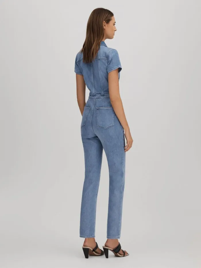 Reiss Jumpsuits and Playsuits Women Good American Denim Skinny Jumpsuit In Mid Blue Reiss Jumpsuits and Playsuits Women Good American Denim Skinny Jumpsuit In Mid Blue