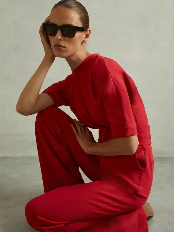 Reiss Jumpsuits and Playsuits Women Wide Leg Belted Jumpsuit In Red