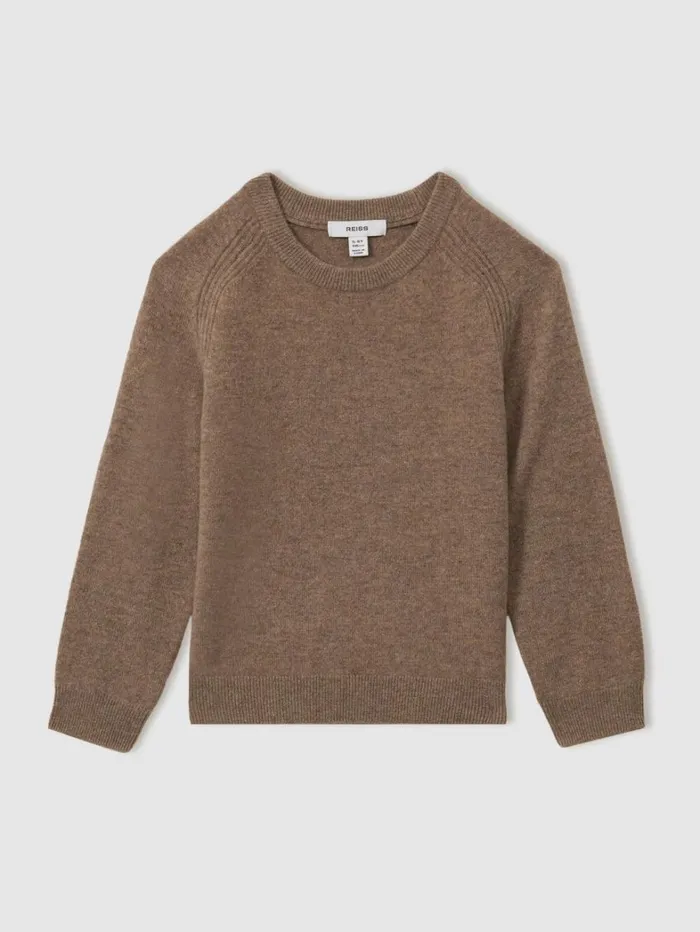 Reiss Knitwear Children 1314 Yrs Wool Blend Crew Neck Jumper In Brown Melange