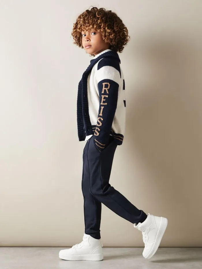 Reiss Knitwear Children 39 Yrs Knitted Varsity Cardigan In Off WhiteNavy