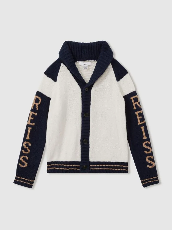 Reiss Knitwear Children 39 Yrs Knitted Varsity Cardigan In Off WhiteNavy Reiss Knitwear Children 39 Yrs Knitted Varsity Cardigan In Off WhiteNavy