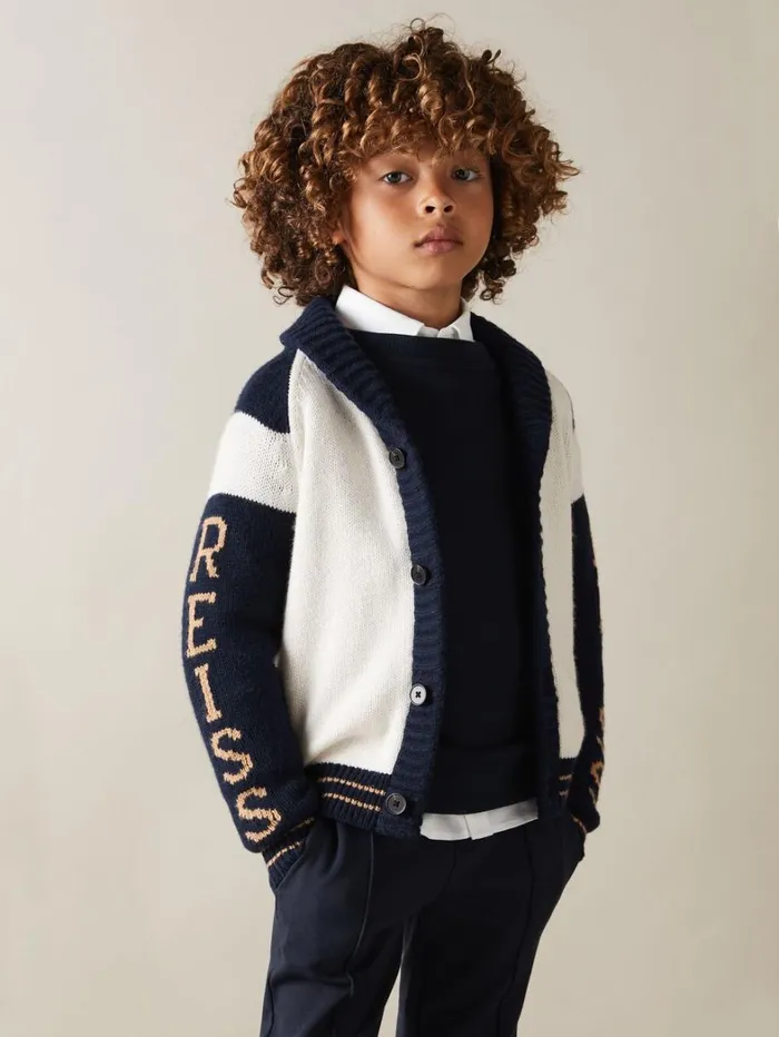 Reiss Knitwear Children 39 Yrs Knitted Varsity Cardigan In Off WhiteNavy Reiss Knitwear Children 39 Yrs Knitted Varsity Cardigan In Off WhiteNavy