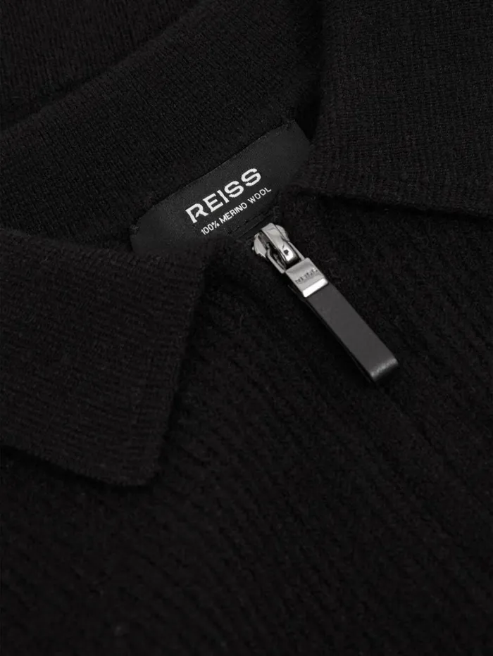 Reiss Knitwear Children 39 Yrs Merino Wool Quarter Zip Polo Shirt In Black Reiss Knitwear Children 39 Yrs Merino Wool Quarter Zip Polo Shirt In Black