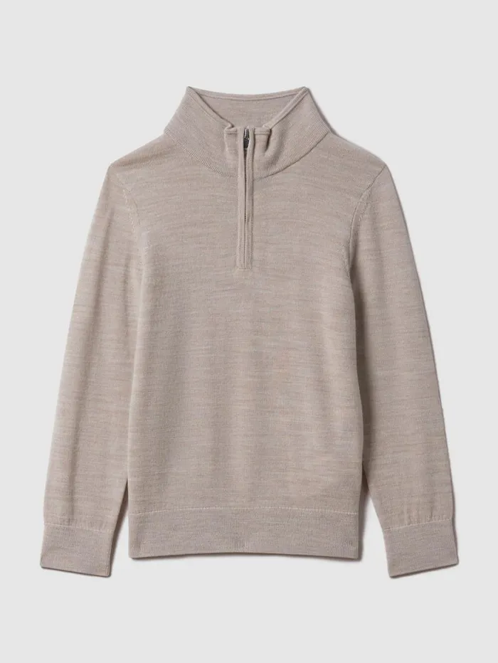 Reiss Knitwear Children 39 Yrs Wool Quarter Zip Jumper In Wheat Melange Reiss Knitwear Children 39 Yrs Wool Quarter Zip Jumper In Wheat Melange