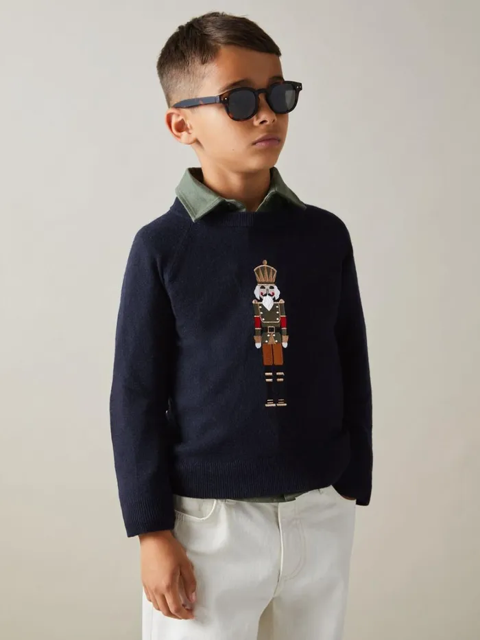 Reiss Knitwear Children 913 Yrs Intarsia Knit Nutcracker Jumper In Navy