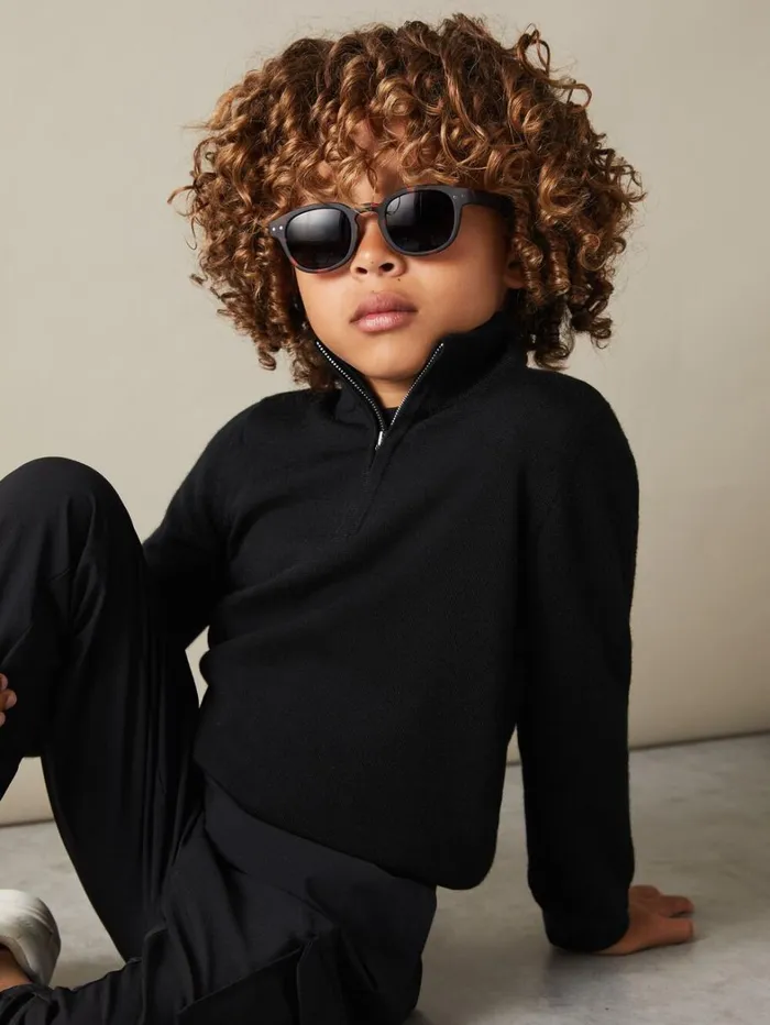 Reiss Knitwear Children 913 Yrs Merino Wool Quarter Zip Jumper In Black