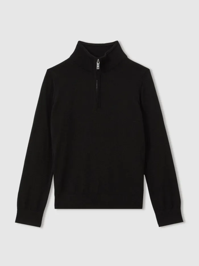 Reiss Knitwear Children 913 Yrs Merino Wool Quarter Zip Jumper In Black Reiss Knitwear Children 913 Yrs Merino Wool Quarter Zip Jumper In Black