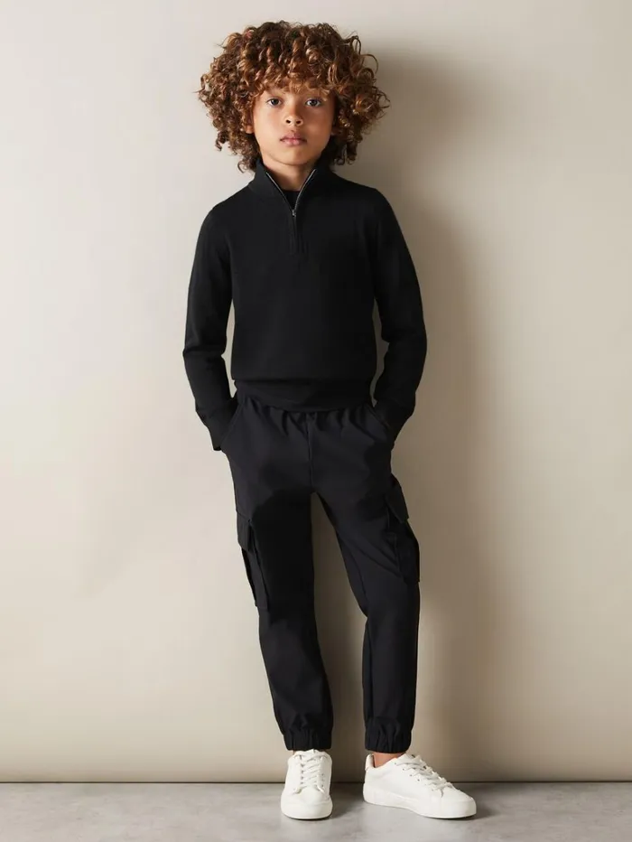 Reiss Knitwear Children 913 Yrs Merino Wool Quarter Zip Jumper In Black Reiss Knitwear Children 913 Yrs Merino Wool Quarter Zip Jumper In Black