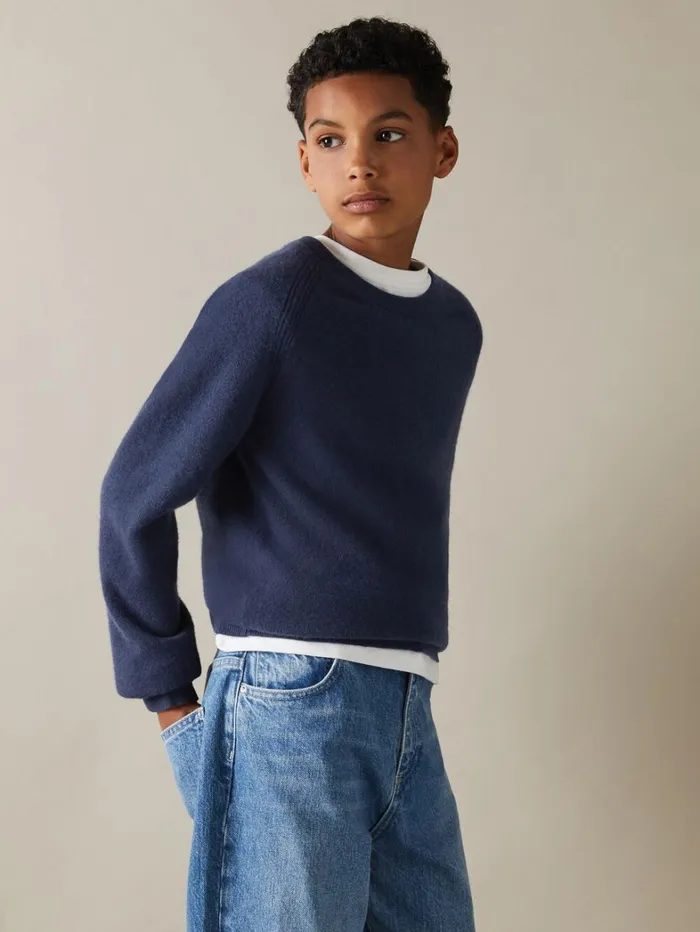 Reiss Knitwear Children 913 Yrs Wool Blend Crew Neck Jumper In Dark Airforce Blue