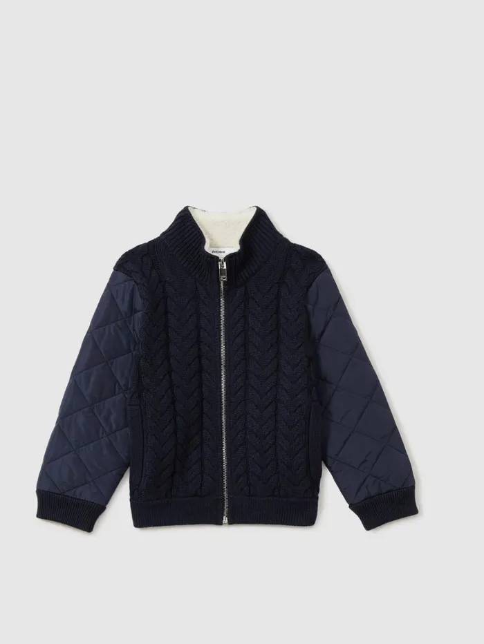 Reiss Knitwear Children Hybrid QuiltKnit Jacket In Navy Reiss Knitwear Children Hybrid QuiltKnit Jacket In Navy