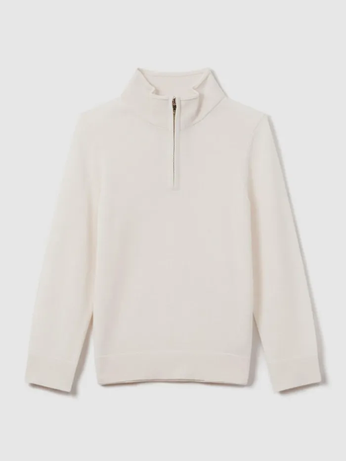 Reiss Knitwear Children Junior Wool Quarter Zip Jumper In Snow Reiss Knitwear Children Junior Wool Quarter Zip Jumper In Snow
