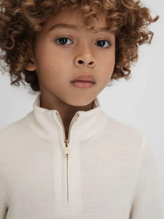 Reiss Knitwear Children Junior Wool Quarter Zip Jumper In Snow Reiss Knitwear Children Junior Wool Quarter Zip Jumper In Snow