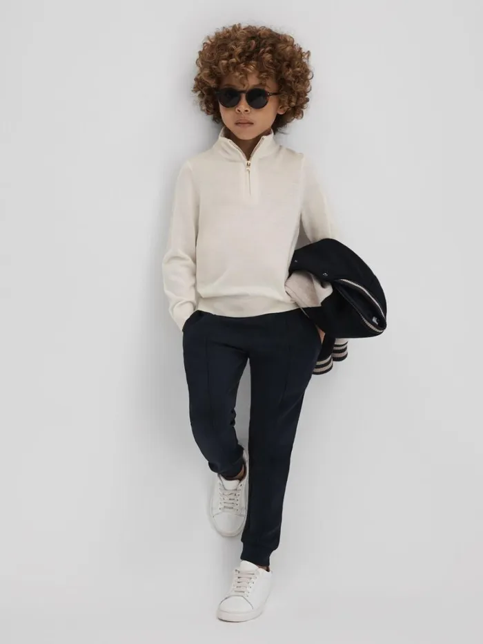 Reiss Knitwear Children Junior Wool Quarter Zip Jumper In Snow Reiss Knitwear Children Junior Wool Quarter Zip Jumper In Snow