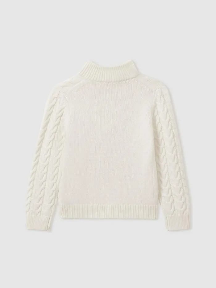 Reiss Knitwear Children Senior Cabled Knitted Quarter Zip Jumper With Cotton And Wool In Off White Reiss Knitwear Children Senior Cabled Knitted Quarter Zip Jumper With Cotton And Wool In Off White