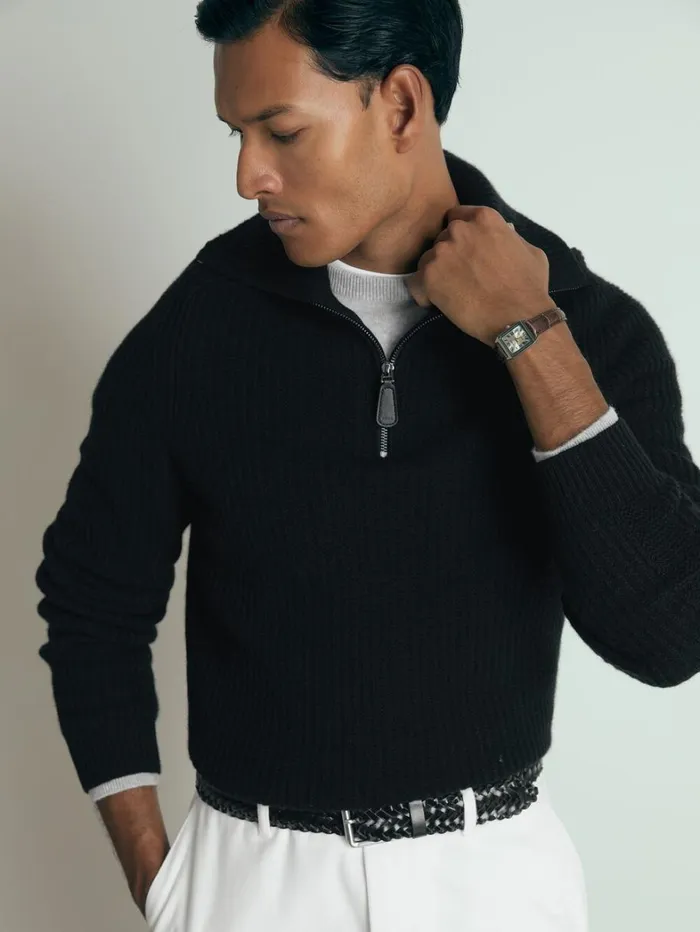Reiss Knitwear Men Atelier RibbedCashmere FunnelNeck Jumper In Black