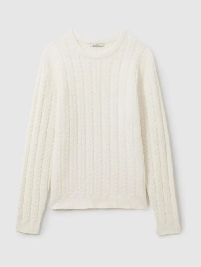 Reiss Knitwear Men Cabled Jumper With Wool And Alpaca In White